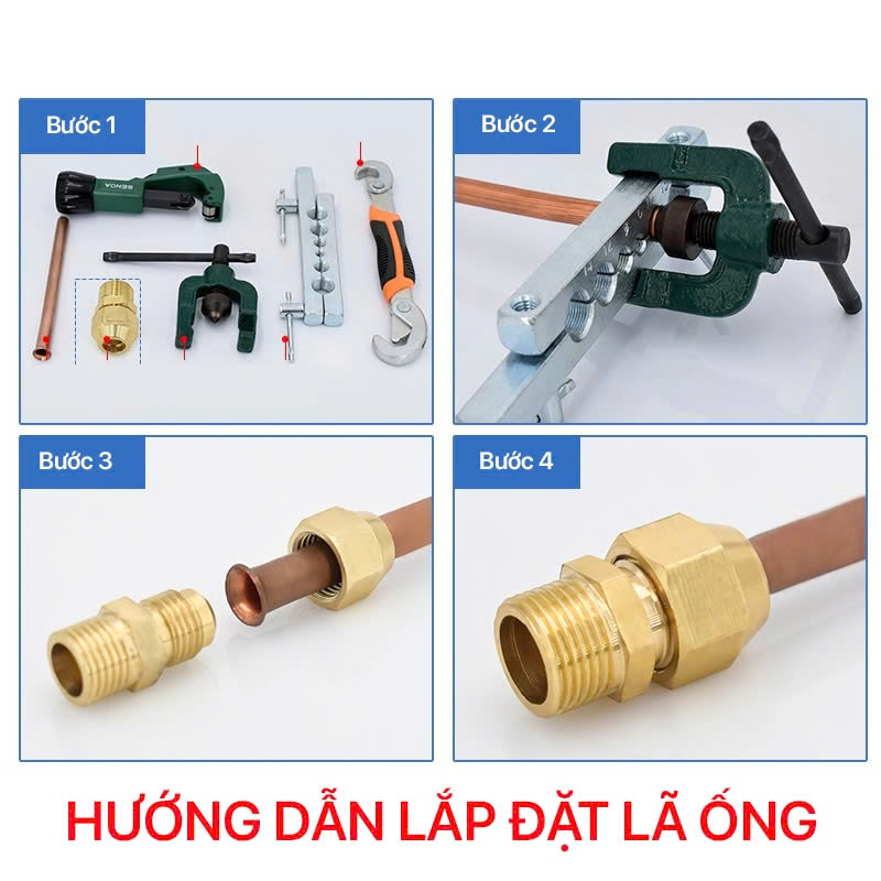 cach-lap-dat-noi-con-loi-ong-dong-loe-ong Thẳng 1 Đầu Côn Lồi Loe Ống Siết Rắc Co, 1 Đầu Ren Trong BSP / Flare Fittings - Đồng Thau