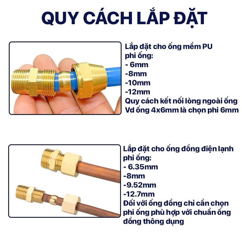 cach-lap-hat-bap-phu-kien-song-toan Tê 3 Đầu Chèn Hạt Bắp (Nhẫn) Nối Ống Đồng & Nhựa Pu / Compression Fittings - Đồng Thau