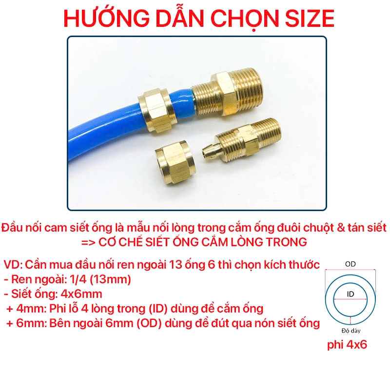 huong-dan-cam-ong-siet-non-phu-kien-song-toan Thẳng 1 Đầu Cắm Ống Pu Siết Tán Rắc Co Nối Ren Trong BSP / Two Touch Fittings - Đồng Thau